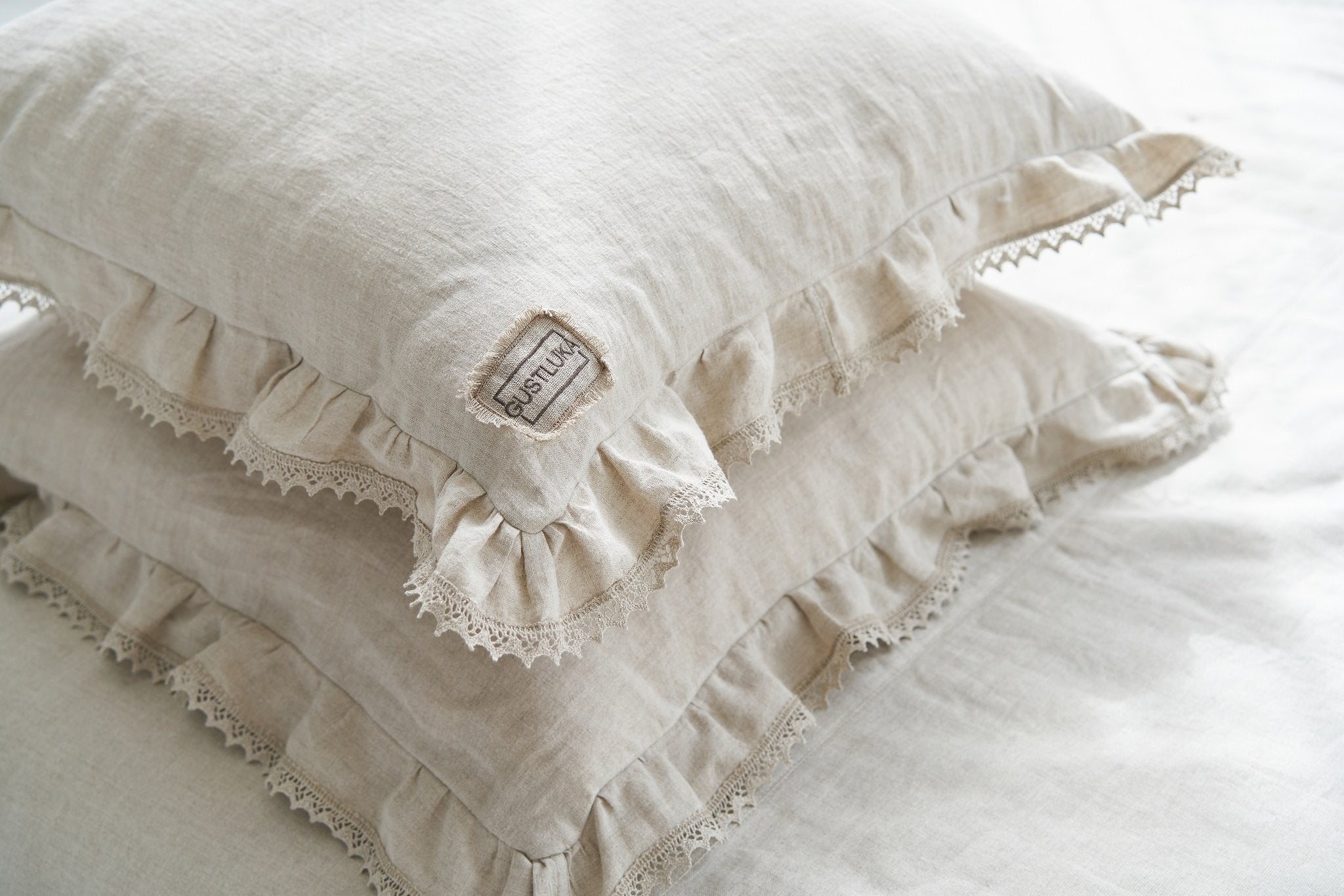 Linen Decorative pillowcase with Lace