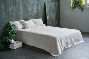 White linen bedspread, premium quality from unique weaved soft white plisse linen fabric