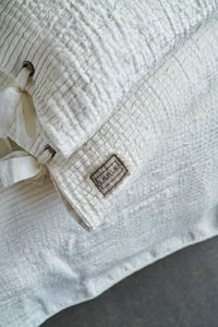 Decorative Linen Plisse Pillowcase In White, White Pure Stone Washed Linen Pillow Sham With Ties, Luxury White Bow Tie Pillow Cover from  collection by LinenStudioByGustluka