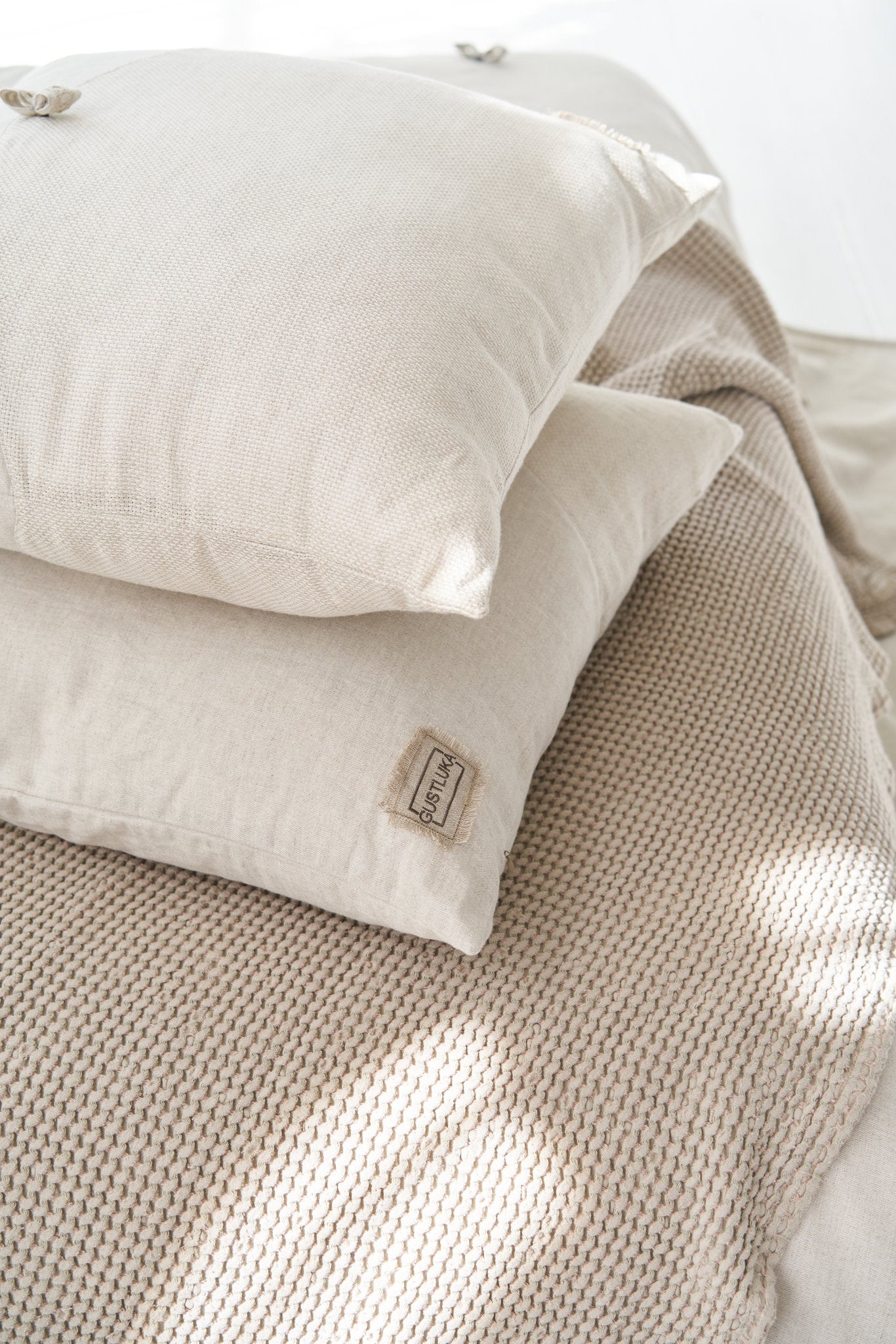Decorative Linen Pillowcase, Natural 100% Organic Flax Linen Pillow Case Cover, Off White Linen Pillowcase With Zipper, Raw Linen Bedding from  collection by LinenStudioByGustluka