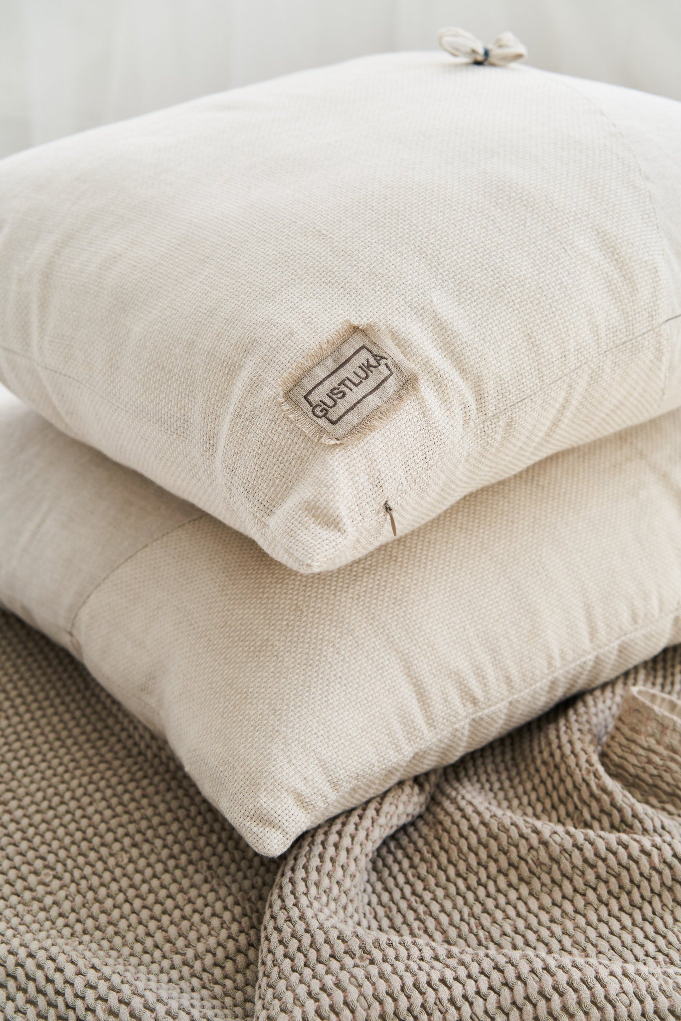 Decorative Linen Pillowcase, Natural 100% Organic Flax Linen Pillow Case Cover, Off White Linen Pillowcase With Zipper, Raw Linen Bedding from  collection by LinenStudioByGustluka