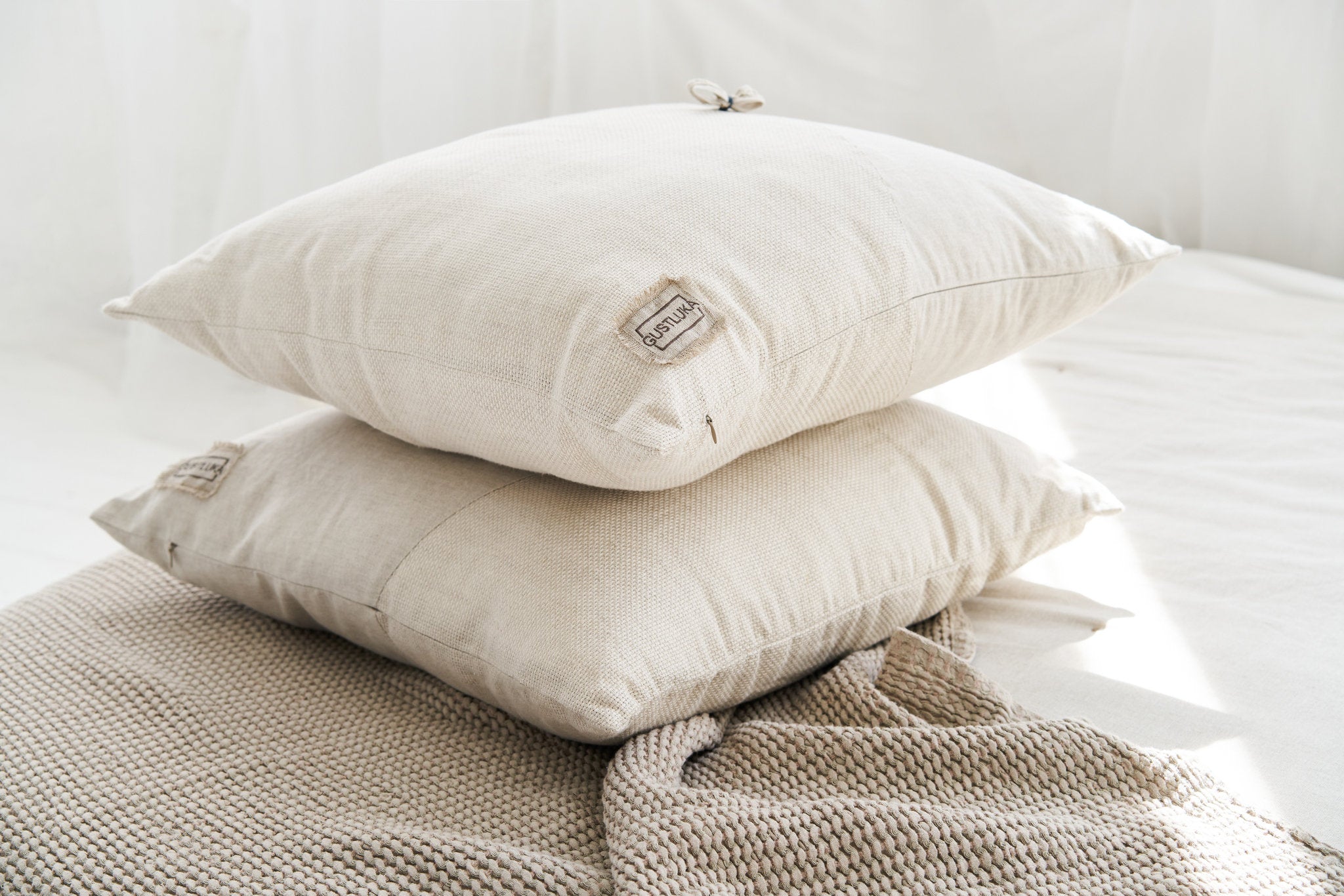 Decorative Linen Pillowcase, Natural 100% Organic Flax Linen Pillow Case Cover, Off White Linen Pillowcase With Zipper, Raw Linen Bedding from  collection by LinenStudioByGustluka