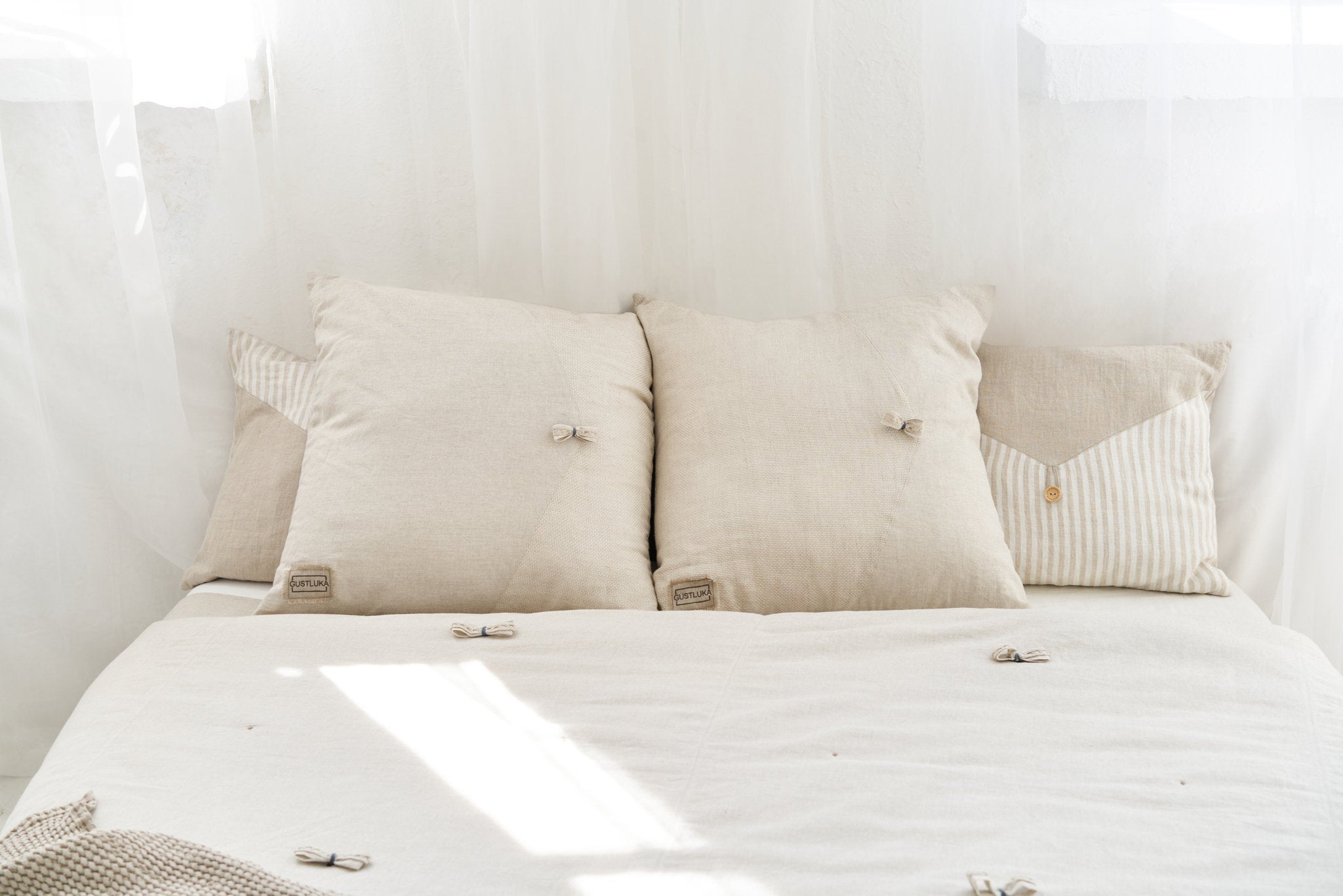 Decorative Linen Pillowcase, Natural 100% Organic Flax Linen Pillow Case Cover, Off White Linen Pillowcase With Zipper, Raw Linen Bedding from  collection by LinenStudioByGustluka