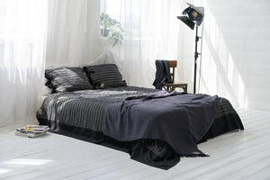 Linen/Wool Warm Throw Blanket in Black