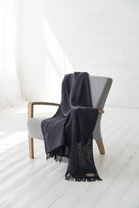 Linen/Wool Warm Throw Blanket in Black
