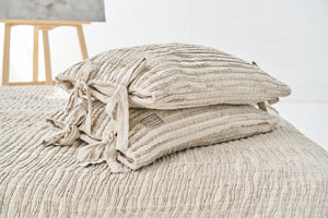 Decorative Natural Beige Linen Pillow Case Cover, Quality Linen Pillow Cover, Softened StoneWashed Linen Pillowcase With Decorative Bow Ties from  collection by LinenStudioByGustluka