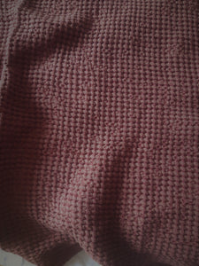 Natural Waffle Linen Throw Blanket In Red