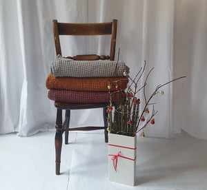 Waffle Linen Throw Blanket in Orange Color